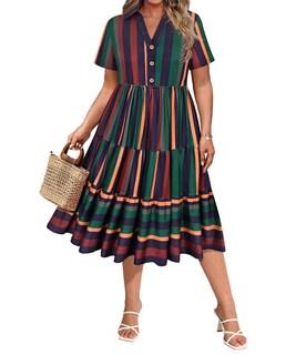 Foto 1 | Foto 1 | Vestido Carcos Talla Grande Para Mujer Verde Marino A Rayas 2xl 18w 20w - Venta Internacional.