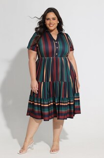 Foto 2 | Foto 2 | Vestido Carcos Talla Grande Para Mujer Verde Marino A Rayas 2xl 18w 20w - Venta Internacional.