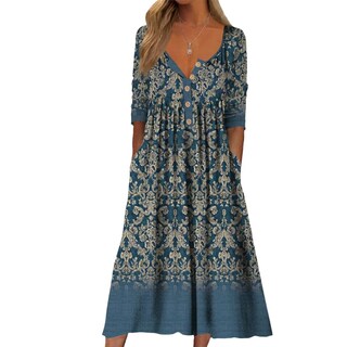 Foto 1 | Foto 1 | Vestido Largo Guteidee Para Mujer Bohemio Con Botones Florales Y Bolsillos - Venta Internacional.