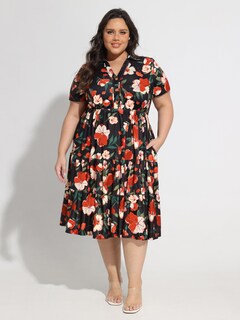Foto 2 | Foto 2 | Vestido Carcos Para Mujer Talla Grande Cuello En V Volantes Florales Negros 5x - Venta Internacional.