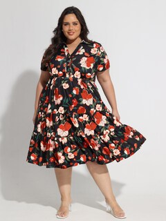 Foto 3 | Foto 3 | Vestido Carcos Para Mujer Talla Grande Cuello En V Volantes Florales Negros 5x - Venta Internacional.