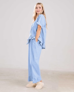 Foto 6 | Foto 6 | Conjunto De Pijama Codcm Para Mujer Manga Corta A Cuadros Azul Claro - Venta Internacional.
