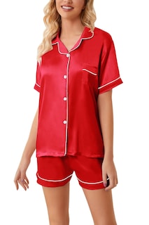 Foto 4 | Foto 4 | Conjunto De Pijama Schbbbta Silk Para Mujer Rojo X-small - Venta Internacional.