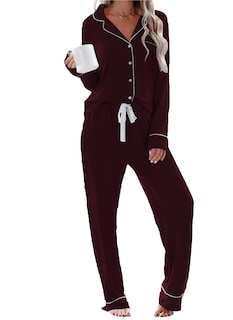 Foto 1 | Foto 1 | Conjunto De Pijama Couluke Camisa De Manga Larga Con Botones Para Mujer Color Burdeos - Venta Internacional.