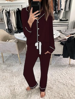 Foto 3 | Foto 3 | Conjunto De Pijama Couluke Camisa De Manga Larga Con Botones Para Mujer Color Burdeos - Venta Internacional.