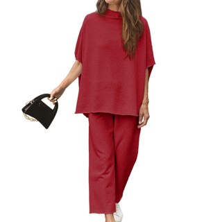 Foto 1 | Foto 1 | Conjunto De Atuendo Seeluna Para Mujer Con Mangas 3/4 En Forma De Ala De Murciélago Color Rojo Vino - Venta Internacional.