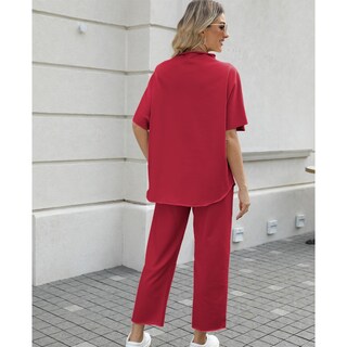 Foto 2 | Foto 2 | Conjunto De Atuendo Seeluna Para Mujer Con Mangas 3/4 En Forma De Ala De Murciélago Color Rojo Vino - Venta Internacional.