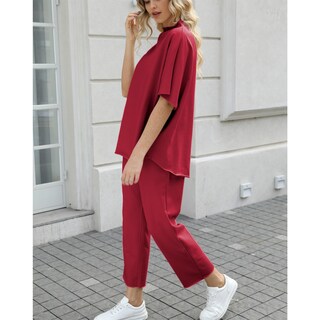 Foto 3 | Foto 3 | Conjunto De Atuendo Seeluna Para Mujer Con Mangas 3/4 En Forma De Ala De Murciélago Color Rojo Vino - Venta Internacional.