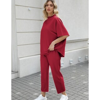Foto 4 | Foto 4 | Conjunto De Atuendo Seeluna Para Mujer Con Mangas 3/4 En Forma De Ala De Murciélago Color Rojo Vino - Venta Internacional.