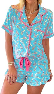 Foto 1 | Foto 1 | Conjunto De Pijama Kevamolly Con Estampado Navideño De Bastón De Caramelo Para Mujer Azul Xl - Venta Internacional.