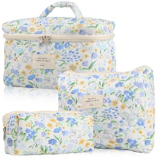 Foto 1 | Foto 1 | Bolsa De Maquillaje Noyinmin  Bonita Coqueta Floral Acolchada  3 Unidades  Azul - Venta Internacional.