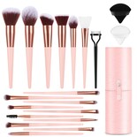 Set De Brochas De Maquillaje Luxbru 17 Unidades Con Estuche Organizador De Viaje Color Rosa - Venta Internacional.
