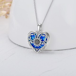 Foto 2 | Foto 2 | Collar Con Medallón Soulmeet Con Forma De Corazón De Girasol Azul Ópalo Plateado - Venta Internacional.