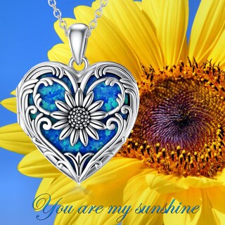 Foto 6 | Foto 6 | Collar Con Medallón Soulmeet Con Forma De Corazón De Girasol Azul Ópalo Plateado - Venta Internacional.
