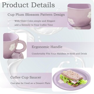 Foto 2 | Foto 2 | Set De Tazas De Café Disoza Cute Purple Flowers 250 Ml Cerámica - Venta Internacional.