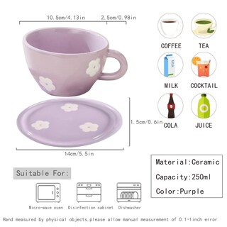Foto 3 | Foto 3 | Set De Tazas De Café Disoza Cute Purple Flowers 250 Ml Cerámica - Venta Internacional.