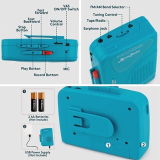 Foto 3 | Foto 3 | Reproductor De Casetes Portátil Celeste Byronstatics Con Radio Fm/am - Venta Internacional.