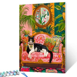 Foto 1 | Foto 1 | Kit De Pintura Por Números Aihonmin Tuxedo Cat Jungle Flowers - Venta Internacional.