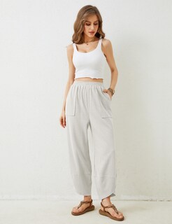 Foto 6 | Foto 6 | Pantalones Anchos Xiaoxuemeng  Cintura Elástica Casual Con Bolsillos - Venta Internacional.