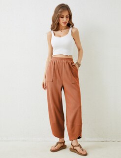 Foto 6 | Foto 6 | Pantalones Xiaoxuemeng Holgados De Pierna Ancha Palazzo Harem Naranja Para Mujer - Venta Internacional.