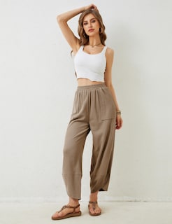 Foto 7 | Foto 7 | Pantalones Anchos Xiaoxuemeng Para Mujer Color Caqui Talla S - Venta Internacional.