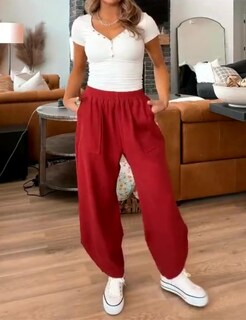 Foto 2 | Foto 2 | Pantalones Xiaoxuemeng Holgados De Pierna Ancha Palazzo Harem Wine Red Xs Para Mujer - Venta Internacional.