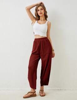 Foto 7 | Foto 7 | Pantalones Xiaoxuemeng Holgados De Pierna Ancha Palazzo Harem Wine Red Xs Para Mujer - Venta Internacional.
