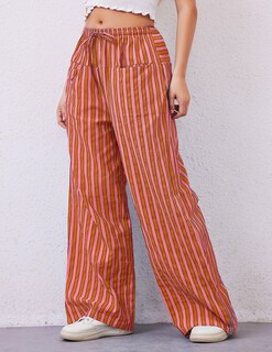 Foto 2 | Foto 2 | Pantalones Ziesexy A Rayas De Pierna Ancha Para Mujer Con Cordón Naranja - Venta Internacional.