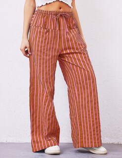 Foto 3 | Foto 3 | Pantalones Ziesexy A Rayas De Pierna Ancha Para Mujer Con Cordón Naranja - Venta Internacional.