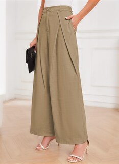Foto 3 | Foto 3 | Pantalones De Vestir De Pierna Ancha Hvt De Cintura Alta Para Mujer Color Caqui - Venta Internacional.