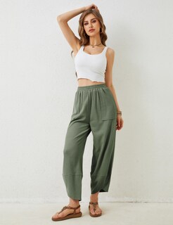 Foto 7 | Foto 7 | Pantalones Xiaoxuemeng Holgados De Pierna Ancha Para Mujer  Color Verde  Talla L - Venta Internacional.