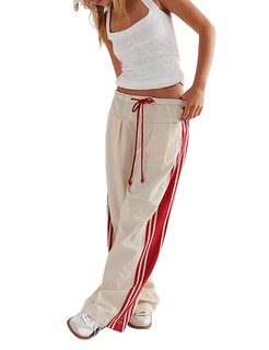 Foto 1 | Foto 1 | Pantalones Anchos Hongsui Con Cordón Y Talle Alto A Rayas Laterales - Venta Internacional.
