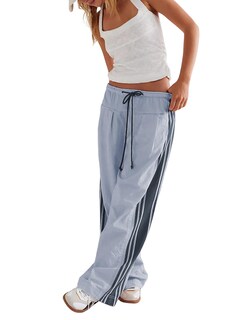 Foto 1 | Foto 1 | Pantalones Anchos Hongsui Con Cordón Y Talle Alto A Rayas Laterales - Venta Internacional.