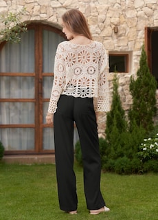 Foto 4 | Foto 4 | Pantalones Estilo Palazzo Cheeryah De Lino Con Pernera Ancha Y Bolsillos Para Mujer - Venta Internacional.