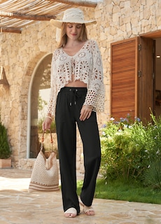 Foto 6 | Foto 6 | Pantalones Estilo Palazzo Cheeryah De Lino Con Pernera Ancha Y Bolsillos Para Mujer - Venta Internacional.