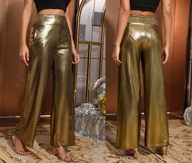 Foto 5 | Foto 5 | Pantalones Palazzo Heipeiwa Con Lentejuelas Metálicas De Pierna Ancha Para Mujer - Venta Internacional.