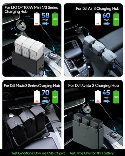 Foto 3 | Foto 3 | Cargador De Coche Drone Lktop 100w Para Dji Con 3 Puertos Usb-c/usb-a - Venta Internacional.