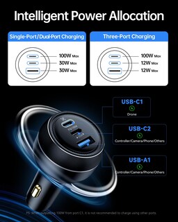 Foto 6 | Foto 6 | Cargador De Coche Drone Lktop 100w Para Dji Con 3 Puertos Usb-c/usb-a - Venta Internacional.