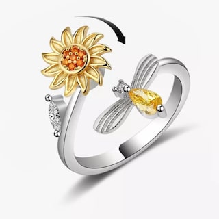 Foto 1 | Foto 1 | Anillo De Plata 925 Con Forma De Girasol Antiestrés Ajustable - Venta Internacional.