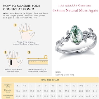 Foto 6 | Foto 6 | Ring Wasee Natural Moss Agate De Plata De Ley 925 Para Mujer - Venta Internacional.