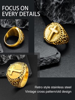 Foto 3 | Foto 3 | Anillo Oaldilee Jerusalem Cross Gold De Acero Inoxidable Tamaño 9 - Venta Internacional.