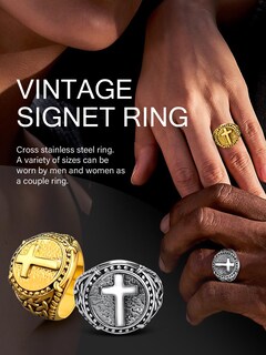 Foto 4 | Foto 4 | Anillo Oaldilee Jerusalem Cross Gold De Acero Inoxidable Tamaño 9 - Venta Internacional.