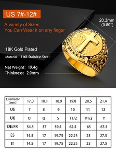 Foto 5 | Foto 5 | Anillo Oaldilee Jerusalem Cross Gold De Acero Inoxidable Tamaño 9 - Venta Internacional.