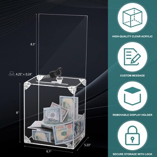 Foto 2 | Foto 2 | Caja De Donación Kyodoled De Acrílico Con Ranura Cierre Y Soporte Para Letreros 6 7 X 5 23 X 8 - Venta Internacional.