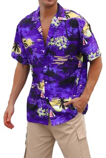 Foto 1 | Foto 1 | Camisa Hawaiana Cromoncent Para Hombre Manga Corta Color Morado - Venta Internacional.