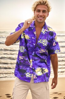 Foto 5 | Foto 5 | Camisa Hawaiana Cromoncent Para Hombre Manga Corta Color Morado - Venta Internacional.