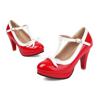 Foto 2 | Foto 2 | Zapatos Foremode Fashion Para Mujer Tacones Altos Con Correa En T Charol Rojo - Venta Internacional.