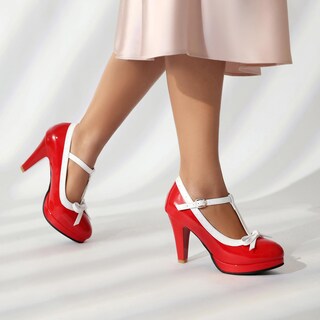 Foto 7 | Foto 7 | Zapatos Foremode Fashion Para Mujer Tacones Altos Con Correa En T Charol Rojo - Venta Internacional.