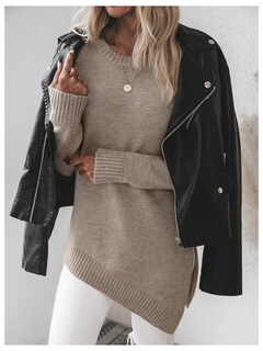 Foto 3 | Foto 3 | Jersey Gorglitter Para Mujer Con Dobladillo Asimétrico Dividido Color Caqui - Venta Internacional.