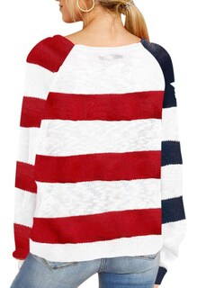 Foto 3 | Foto 3 | Jersey Huusa Para Mujer Con La Bandera Estadounidense Manga Larga Rojo Oscuro Talla M - Venta Internacional.